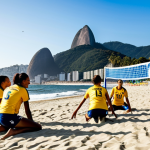 배구 경기 이후의 스트레칭 - Post-Game Recovery**

"A group of volleyball players, fully clothed in their team uniforms (shorts a...