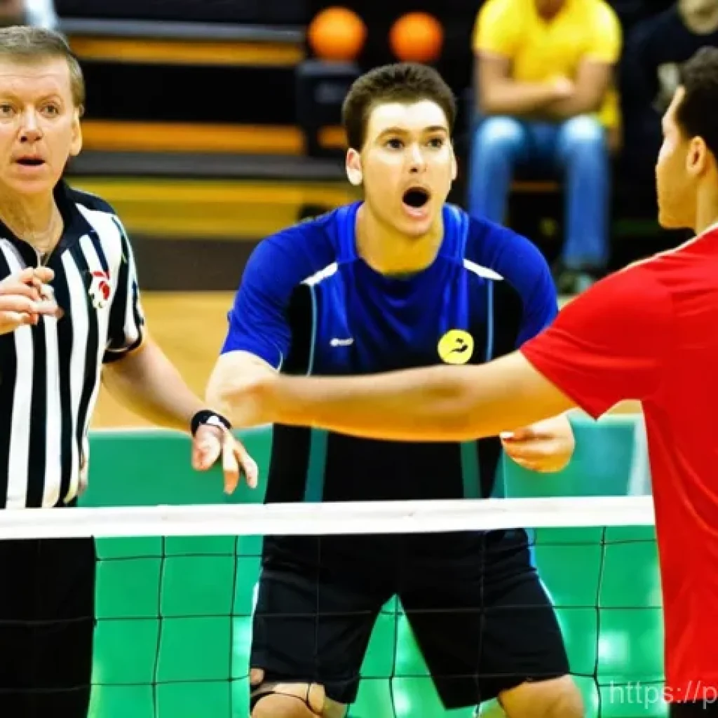 배구 경기에서의 스포츠맨십 - **Prompt 1: A Moment of Integrity on the Court**
"A high-angle shot capturing a pivotal moment d...