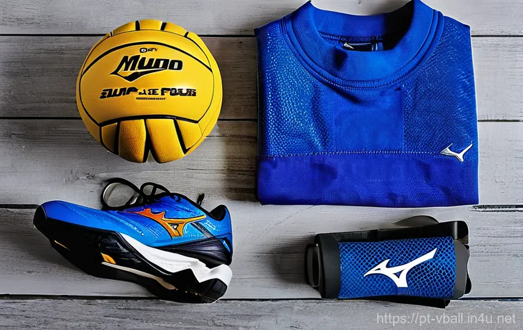 배구 경기를 위한 장비 - **Prompt:** A full-body, action-oriented image of a volleyball player executing a powerful jump serv...