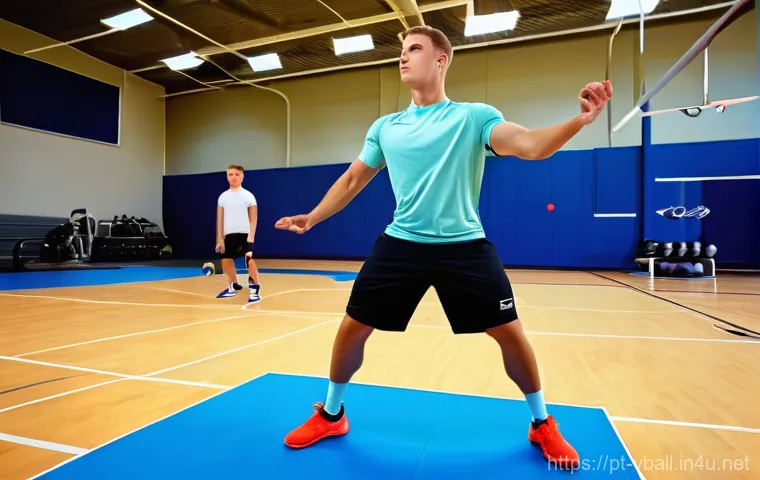 배구 훈련 시 유의사항 - **Dynamic Warm-up for Volleyball Player**
    A vibrant, full-body shot of a young adult female voll...