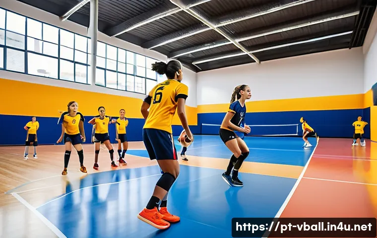 배구 트레이닝 캠프 - A dynamic volleyball training session in a modern indoor sports facility in Brazil, showing a divers...