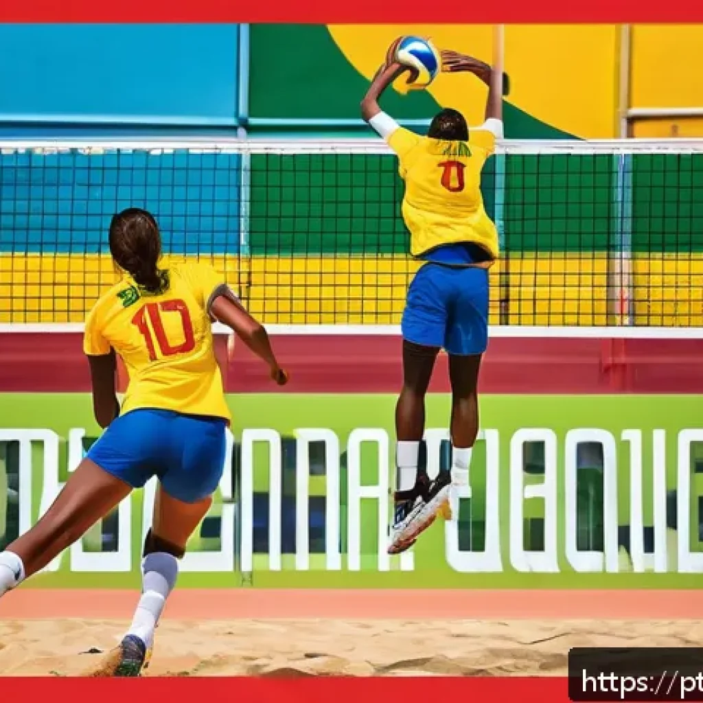 배구 관련 포스터 제작 - A vibrant volleyball poster featuring a dynamic high-resolution photo of a male and female volleybal...
