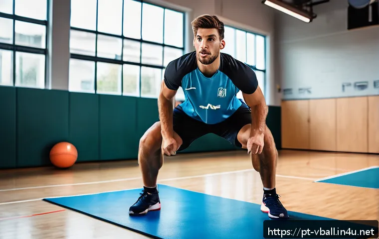 배구 선수의 일상 - A professional male volleyball player performing a dynamic training session on an indoor court, wear...