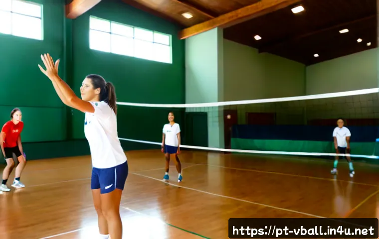 배구 경기 중 실수 교정 - Photorealistic indoor volleyball practice in a bright Brazilian community sports hall, a focused adu...